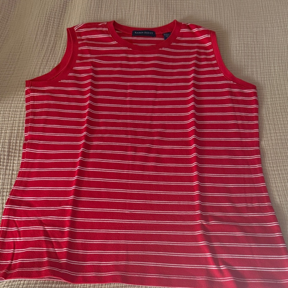 3/20Karen Scott Vibrant Red and White Striped Tank Top
